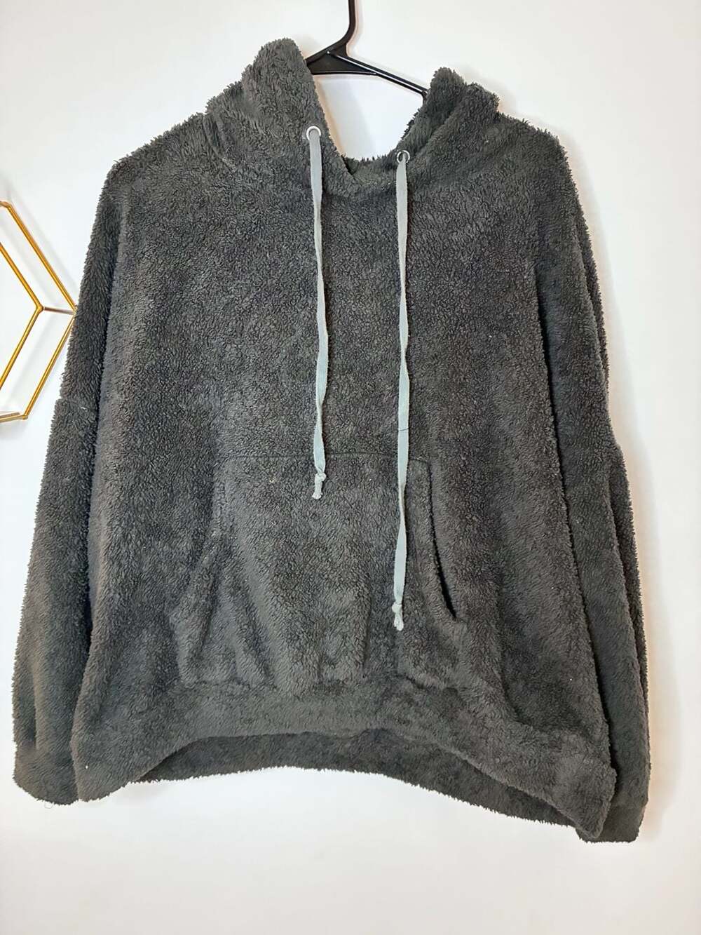 La Miel Dark Gray Sherpa Fleece Pullover Hoodie with Pocket Size S